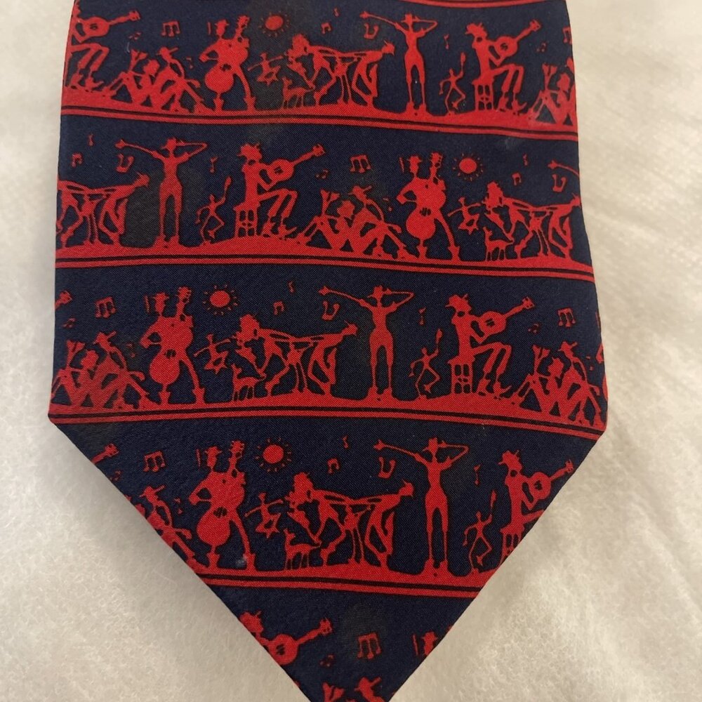 Charleston Tie Rack Navy Blue & Red 100% Silk Tie Necktie Made in Italy 60"x3.75